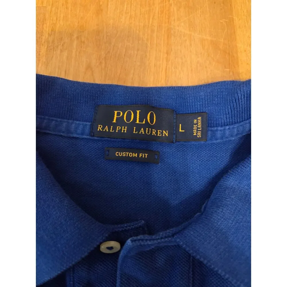 Polo Ralph Lauren Men's Large Royal Blue Custom Fit Short Sleeve Polo Pique L